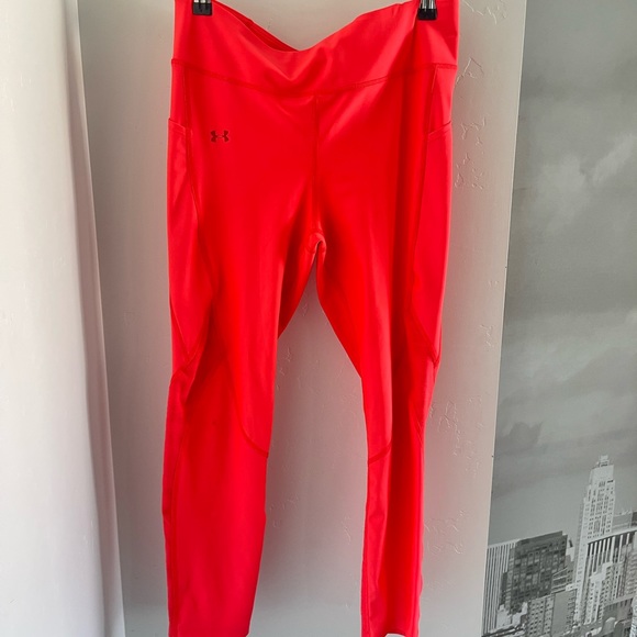 Under Armour Leggings Womens Size L HeatGear Jacquard Ankle Crop Bright Neon - Picture 5 of 8